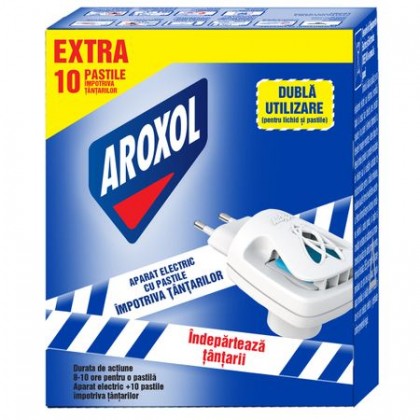 Aroxol aparat electric impotriva tantarilor dubla utilizare lichid sau pastile (include 10 pastile cadou)