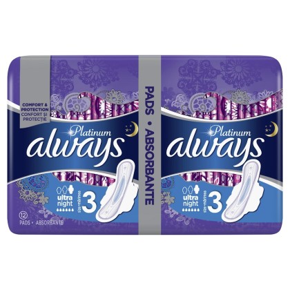 Always absorbante Platinum Night marimea 3, 12 bucati