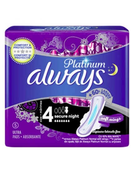 Always absorbante Platinum Secure Night marimea 4, 5 bucati