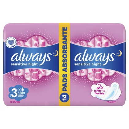 Always absorbante Sensitive Night marimea 3, 14 bucati