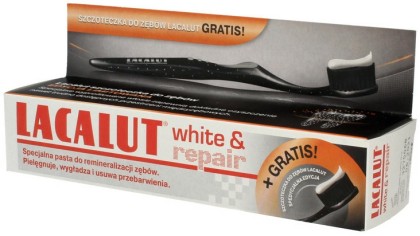 Lacalut pasta de dinti 75ml White&Repair + periuta dinti neagra